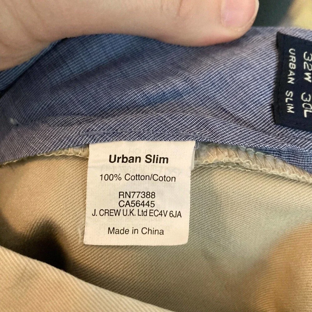 J Crew Pants Mens‎ Sz 32 Beige Cotton Twill Urban Slim Fit Chino Trousers Pants